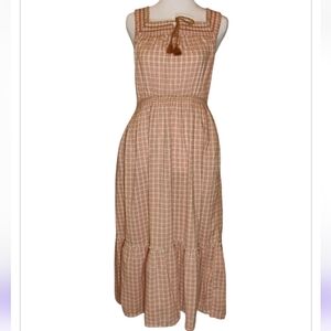 Old Navy Peasant  Peach Soft Toned  Checkered Maxi Style Dress
